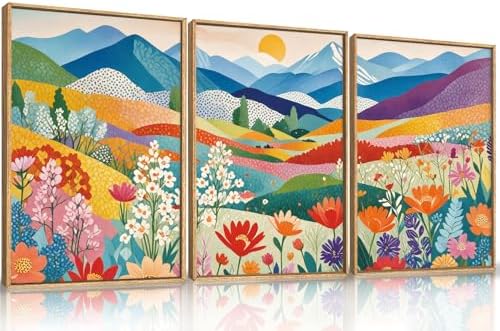 LHIUEM Large Abstract Mountain Flower Framed Canvas Wall Art, Colorful by LHIUEM