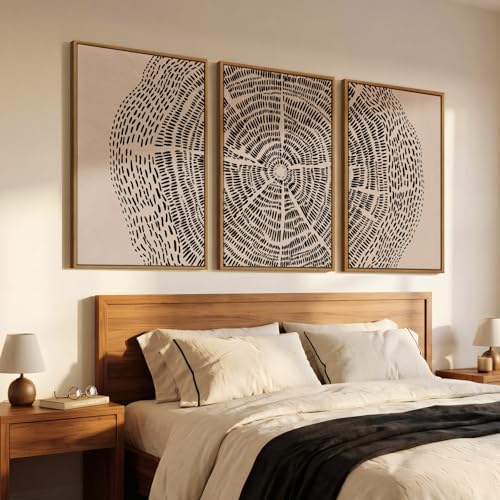 3 Piece Large Framed Neutral Tree Ring Wall Art - Image 2