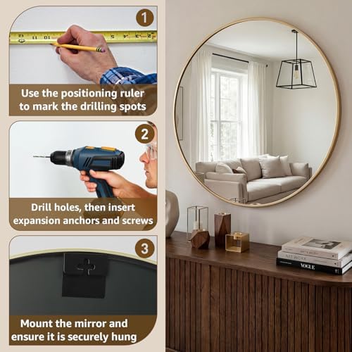 DUMOS 20 Inch Round Wall Mirror, Bathroom Mirrors - Image 6