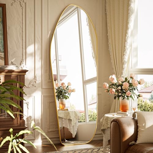 Unique Artistic Mirror Full Length Irregular 71"x26" Matte Gold by Unknown