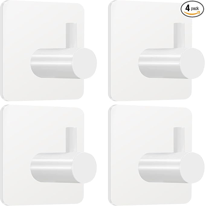 Fotosnow White Adhesive Towel Hooks: 15LB Heavy Duty Wall Hooks Stick on Shower by Fotosnow