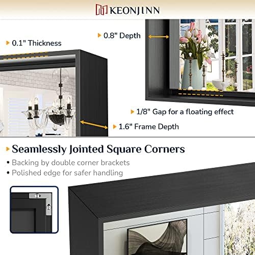 Keonjinn 42x36 Inch Matte Black Bathroom Mirror - Image 3