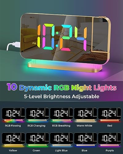 SZELAM Projection Alarm Clock, 7.4 in Digital Mirror Clocks, - Image 4