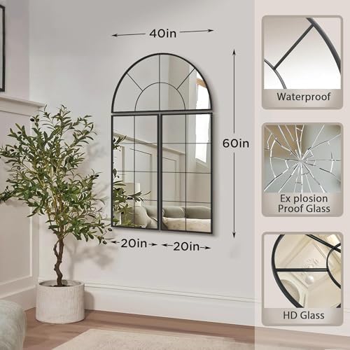 Besdomus Oversized Black Arched Mirror：40"x60" Large Classic Window Mirror - Image 2