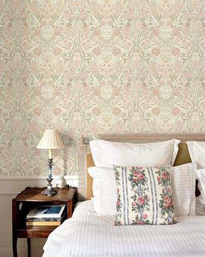 Heroad Vintage Peel and Stick Wallpaper Pink and Green Floral Contact Paper - Image 2