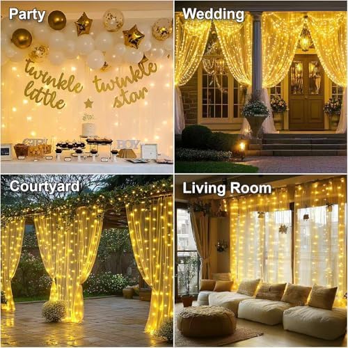 HXWEIYE 2 Pack 300LED Fairy Curtain Lights, 9.8x9.8Ft USB - Image 6