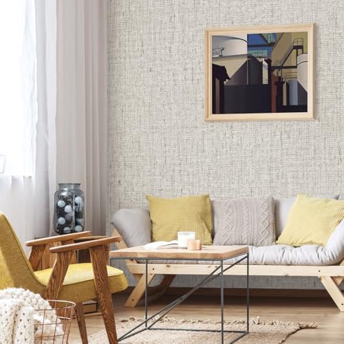 Grasscloth Peel and Stick Wallpaper Beige and Gray 15.7in x 118.1in - Image 6