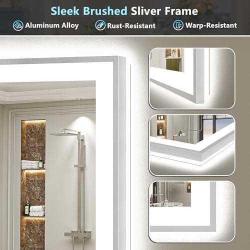 24x32 Inch Brushed Nickel LED Bathroom Mirror, Backlit & Front Lit - Image 6