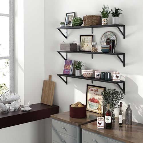 Heimlove Floating Shelves for Wall, 32 Inch Long Wood Floating Shelves Set of 3 - Image 2