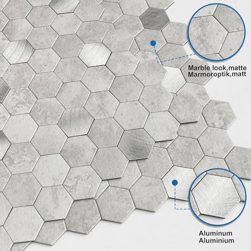 Peel and Stick Backsplash Hexagon Marble Tiles Cement Grey 5pcs - Image 2
