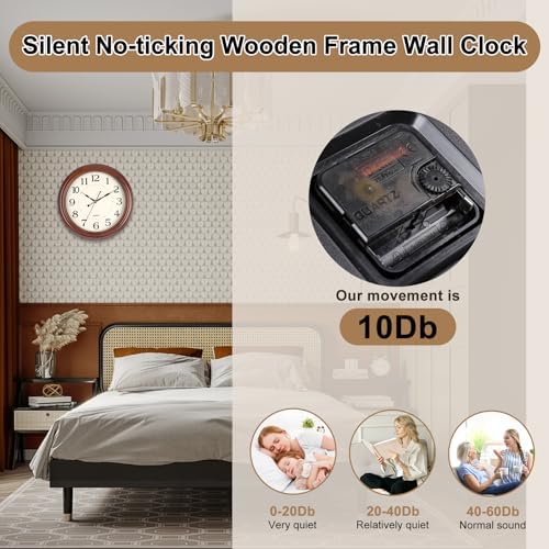 12 Inch Wood Wall Clock Retro Wooden Wall Clocks Battery Operated - Image 3
