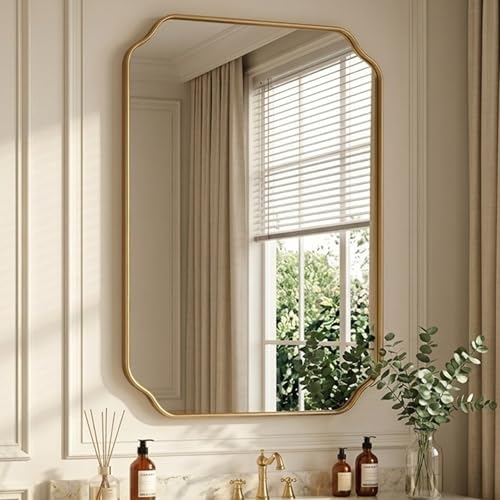 32"x24" Gold Wall Bathroom Mirror, Scalloped Edge Vanity Mirror by VIWILII