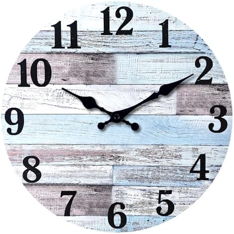 XNM Blue Wood Wall Clocks Battery Operated 12 Inch by XNMwallclock