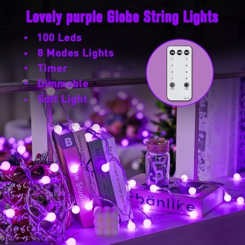 JMEXSUSS Connectable 100 LED Globe Purple Halloween Lights Indoor 8 Modes - Image 6