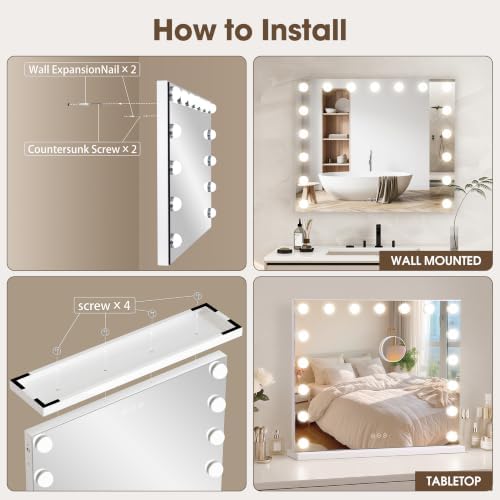 Vanity Mirror with Lights, Makeup Mirror with 17 Dimmable LED Bulbs, 3 Color - Image 6