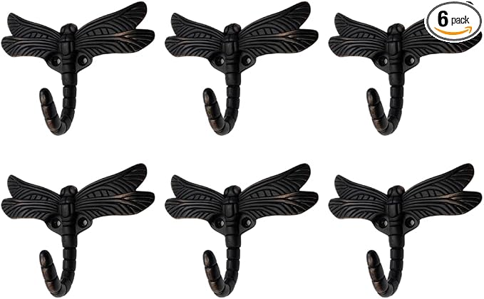 6 pcs Oil Rubbed Bronze Dragonfly Decorative Wall Hooks by DIYDecorHub