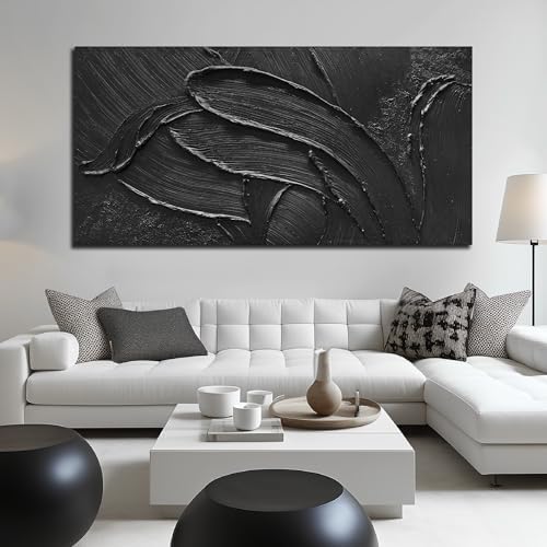 Large 3D Textured Hand Painted Decor Black Abstract Wall Art - Image 2