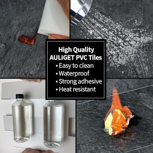 AULIGET 6" x 12" Black Slate Peel and Stick Backsplash Wall Tiles, PVC Faux - Image 6