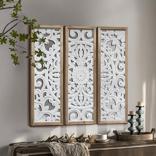XIAOAIKA Vintage Farmhouse Carved Floral Wood Wall Art Panels by XIAOAIKA