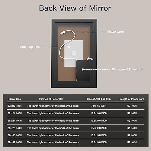 ISKM 32x24 Framed LED Bathroom Mirror, Dimmable Front & Backlit - Image 6