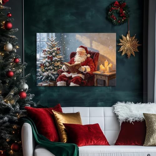 AVANT GARDE CANVAS Christmas Canvas Wall Art, Santa Claus Reading Book Poster - Image 2