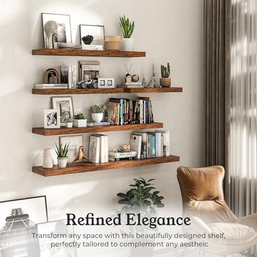 30" Brown Floating Shelves Wood Wall Shelf, Rustic Brown - Image 4