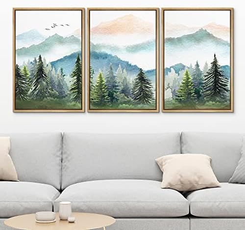MUDECOR Framed Canvas Print Wall Art Set Watercolor Pastel Mountain Range Pine - Image 2