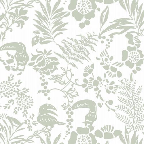 Tropical Botanical Peel and Stick Wallpaper – Green Floral Birds Removable by Vinjiasin