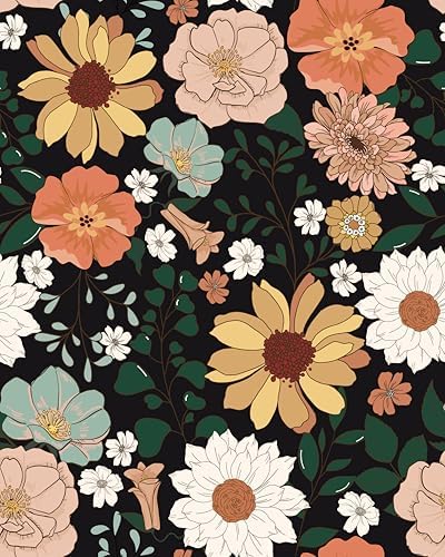 17.7" x 118" Vintage Floral Wallpaper Peel and Stick Boho Floral Contact Paper by Virefana
