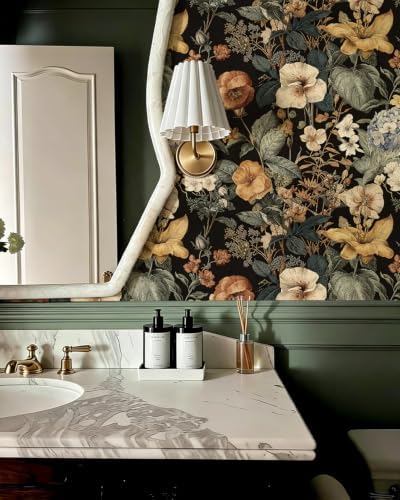 Jeweluck Dark Floral Peel and Stick Wallpaper Vintage Wallpaper16.9 x118.1 - Image 4