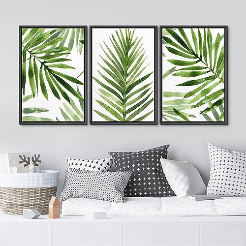 MUDECOR Framed Canvas Print Wall Art Green Tropical Palm Leaf Prints, - Image 3
