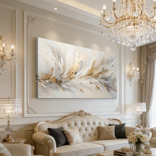 ONEOLTN Golden Feather Wall Art Canvas Print - Image 3