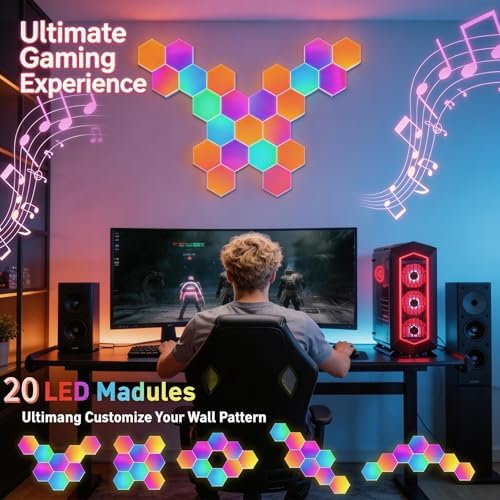 NIUCOO 20 Pack Hexagon LED Light Wall Panels – RGB Smart Gaming Light - Image 5