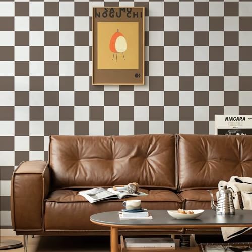 Ismoon Plaid Peel and Stick Wallpaper Vintage Brown Contact Paper 17.3"x78.7" - Image 6