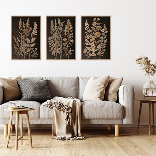 HLNIUC Vintage Botanical Fern Framed Canvas Wall Art Set, Netural Minimalist - Image 4