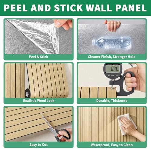 Peel and Stick PVC Slat Wall Panel 118"x15.75" Faux Wood Slat Panels, - Image 4