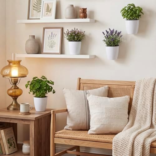 MyGift 5 Inch White Self Watering Wall Planter Pots - Image 3