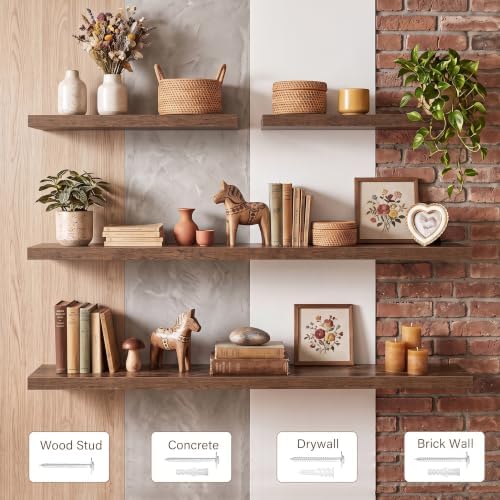 40x8in Floating Shelves 2 Pack, Wall Mount Display Shelf, Rustic Brown - Image 2