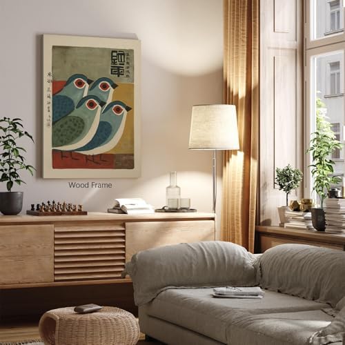 Japanese Mid Century Blue Bird Framed Posters Prints Vintage Animal Wall Art - Image 3