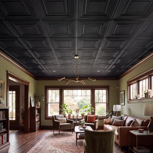 Nuanchu 40 Pcs 13.8 x 13.8 Inch Ceiling Tiles Peel and Stick, Matte Black - Image 6