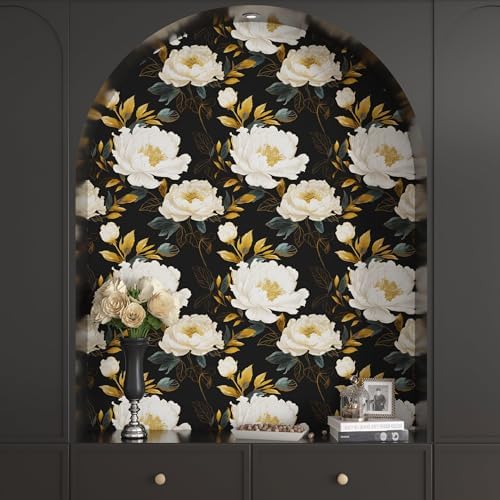 Vintage Black Peony Floral Peel and Stick Wallpaper 17.5" x 118" - Image 3