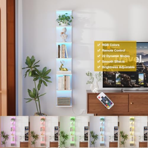 Qupui 7 Tier Wall Shelf with LED Light, 57 Inch Floating - Image 6