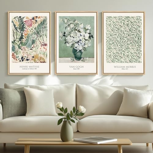 Framed Van Gogh Sage Green Botanical Canvas Wall Art Set of 3, 16x24 In - Image 2