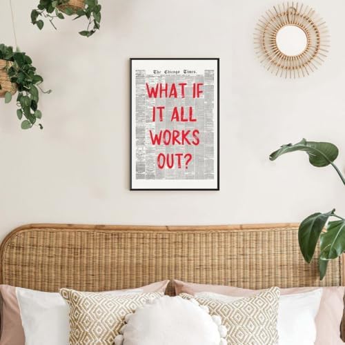Red Retro Newspaper Wall Art Trendy Inspirational Quote Poster What If It All - Image 7