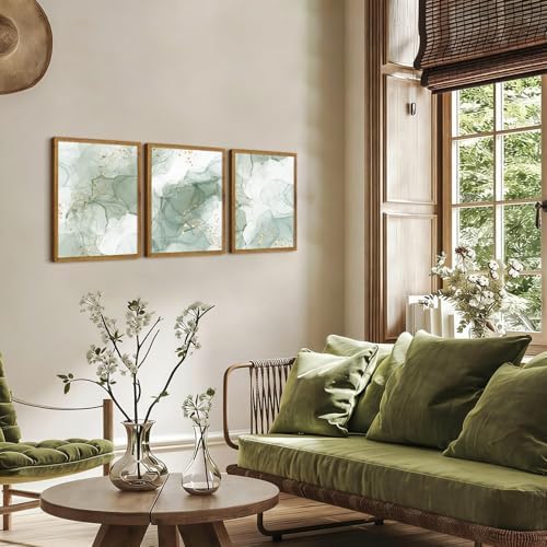 Framed Sage Green Wall Art Set of 3, Abstract Green Wall Decor Living Room - Image 3