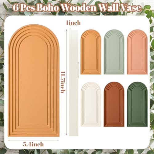 6 Pack Boho Wall Vase Wooden Hanging Planters, Classic Colors - Image 3