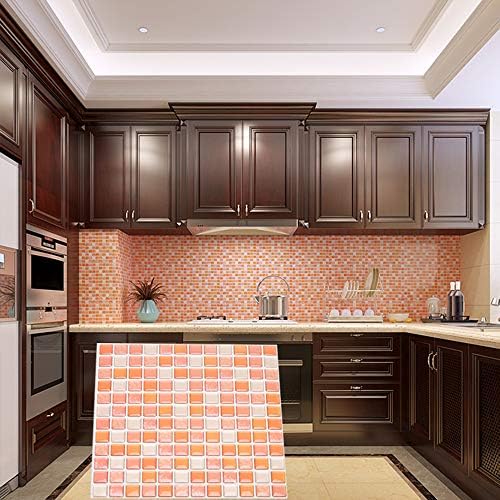 Yoillione 3D Mosaic Tile Sticker Removable Wallpaper Tile Orange, 3D Self - Image 3