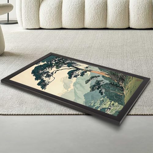 Black Framed Pine Mountain Landscape Canvas Wall Art 16x20in - Image 3