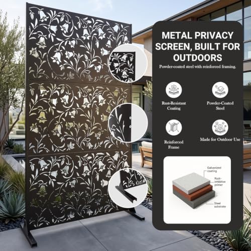 72" Outdoor Privacy Screen, Decorative Metal Privacy Fence Panels - Image 3