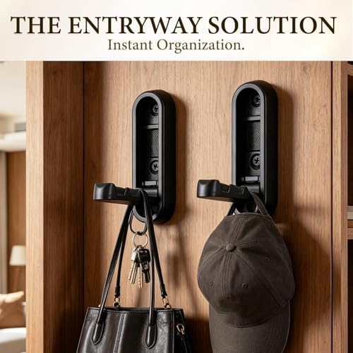 Folding Wall Hooks, 4 Pack Black Heavy Duty Coat Hooks, Screw Mounted - Image 3